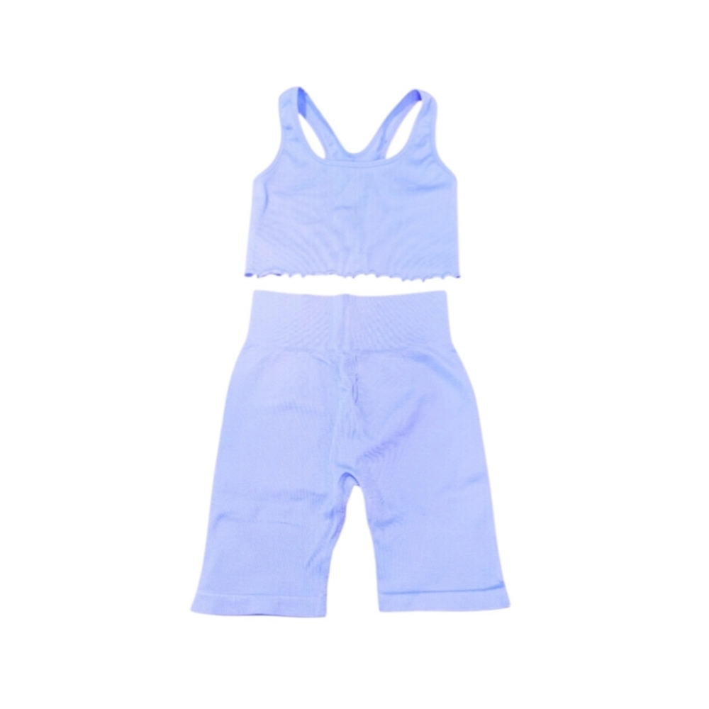 90 Degress Lavender Ribbed Activewear Set Crop Top Bike Shorts